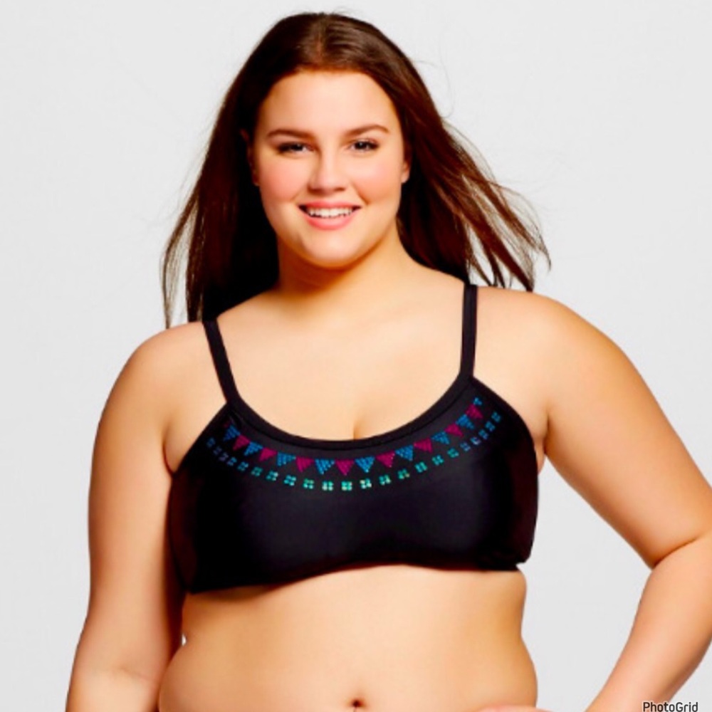 Heart & Harmony 1X plus size black sequined swimsuit bikini top NWT